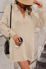 Load image into Gallery viewer, Collared Neck Long Sleeve Sweater Dress with Pockets