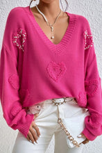 Load image into Gallery viewer, Pearl Trim Heart V-Neck Sweater