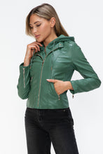 Load image into Gallery viewer, Snobbish Faux Leather Zip Up Drawstring Hooded Jacket
