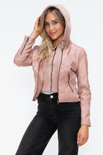 Load image into Gallery viewer, Snobbish Faux Leather Zip Up Drawstring Hooded Jacket