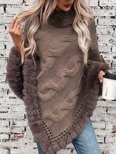 Load image into Gallery viewer, Fuzzy Hem Cable-Knit Poncho