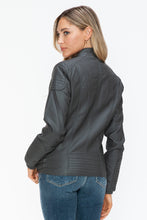 Load image into Gallery viewer, Snobbish Faux Leather Biker Jacket with Side Zip Pockets