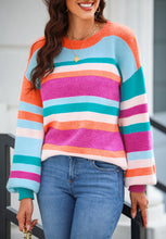 Load image into Gallery viewer, Striped Round Neck Drop Shoulder Sweater