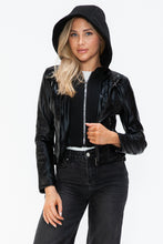 Load image into Gallery viewer, Snobbish Faux Leather Zip Up Drawstring Hooded Jacket