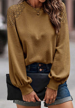 Load image into Gallery viewer, Lace Detail Round Neck Lantern Sleeve Top