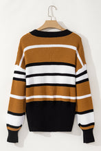 Load image into Gallery viewer, Contrast Stripes V Neck Long Sleeve Sweater