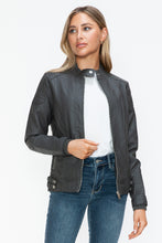 Load image into Gallery viewer, Snobbish Faux Leather Biker Jacket with Side Zip Pockets