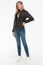 Load image into Gallery viewer, Snobbish Faux Leather Biker Jacket with Side Zip Pockets