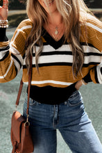 Load image into Gallery viewer, Contrast Stripes V Neck Long Sleeve Sweater