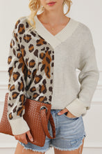 Load image into Gallery viewer, Leopard V Neck Drop Shoulder Sweater