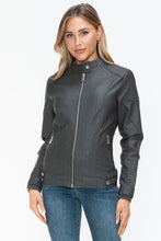 Load image into Gallery viewer, Snobbish Faux Leather Biker Jacket with Side Zip Pockets