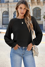 Load image into Gallery viewer, Lace Detail Round Neck Lantern Sleeve Top