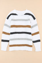 Load image into Gallery viewer, Striped Round Neck Dropped Shoulder Sweater