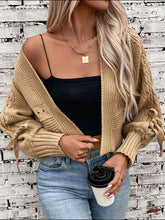 Load image into Gallery viewer, Cable-Knit Tied Open Front Lantern Sleeve Cardigan