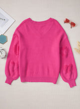 Load image into Gallery viewer, Pearl Trim Heart V-Neck Sweater