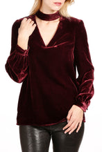 Load image into Gallery viewer, Cutout Long Sleeve Velvet Blouse