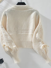 Load image into Gallery viewer, Cable-Knit Tied Open Front Lantern Sleeve Cardigan