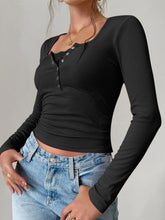 Load image into Gallery viewer, Devine Square Neck Half Snap Long Sleeve T-Shirt