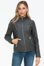 Load image into Gallery viewer, Snobbish Faux Leather Zip Up Mock Neck Jacket
