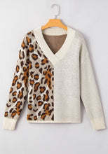Load image into Gallery viewer, Leopard V Neck Drop Shoulder Sweater