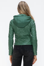 Load image into Gallery viewer, Snobbish Faux Leather Zip Up Drawstring Hooded Jacket