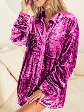 Load image into Gallery viewer, Collared Neck Long Sleeve Velvet Shirt