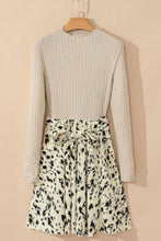 Load image into Gallery viewer, Printed Tie Waist Mock Neck Long Sleeve Dress