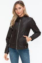 Load image into Gallery viewer, Snobbish Faux Leather Biker Jacket with Side Zip Pockets