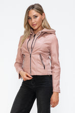 Load image into Gallery viewer, Snobbish Faux Leather Zip Up Drawstring Hooded Jacket