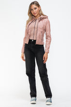 Load image into Gallery viewer, Snobbish Faux Leather Zip Up Drawstring Hooded Jacket