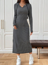 Load image into Gallery viewer, Drawstring Striped Long Sleeve Hooded Dress
