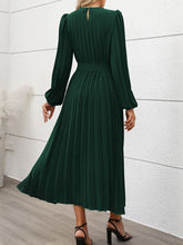 Load image into Gallery viewer, Perfee Pleated Round Neck Long Sleeve Midi Dress
