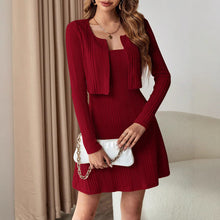 Load image into Gallery viewer, Ribbed Long Sleeve Cropped Cardigan and Cami Dress Set
