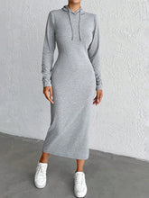 Load image into Gallery viewer, Drawstring Long Sleeve Hooded Midi Dress
