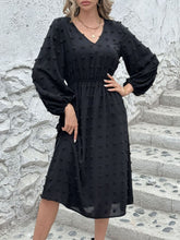 Load image into Gallery viewer, Full Size Swiss Dot V-Neck Long Sleeve Midi Dress
