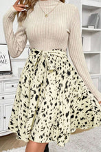 Load image into Gallery viewer, Printed Tie Waist Mock Neck Long Sleeve Dress
