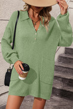 Load image into Gallery viewer, Collared Neck Long Sleeve Sweater Dress with Pockets
