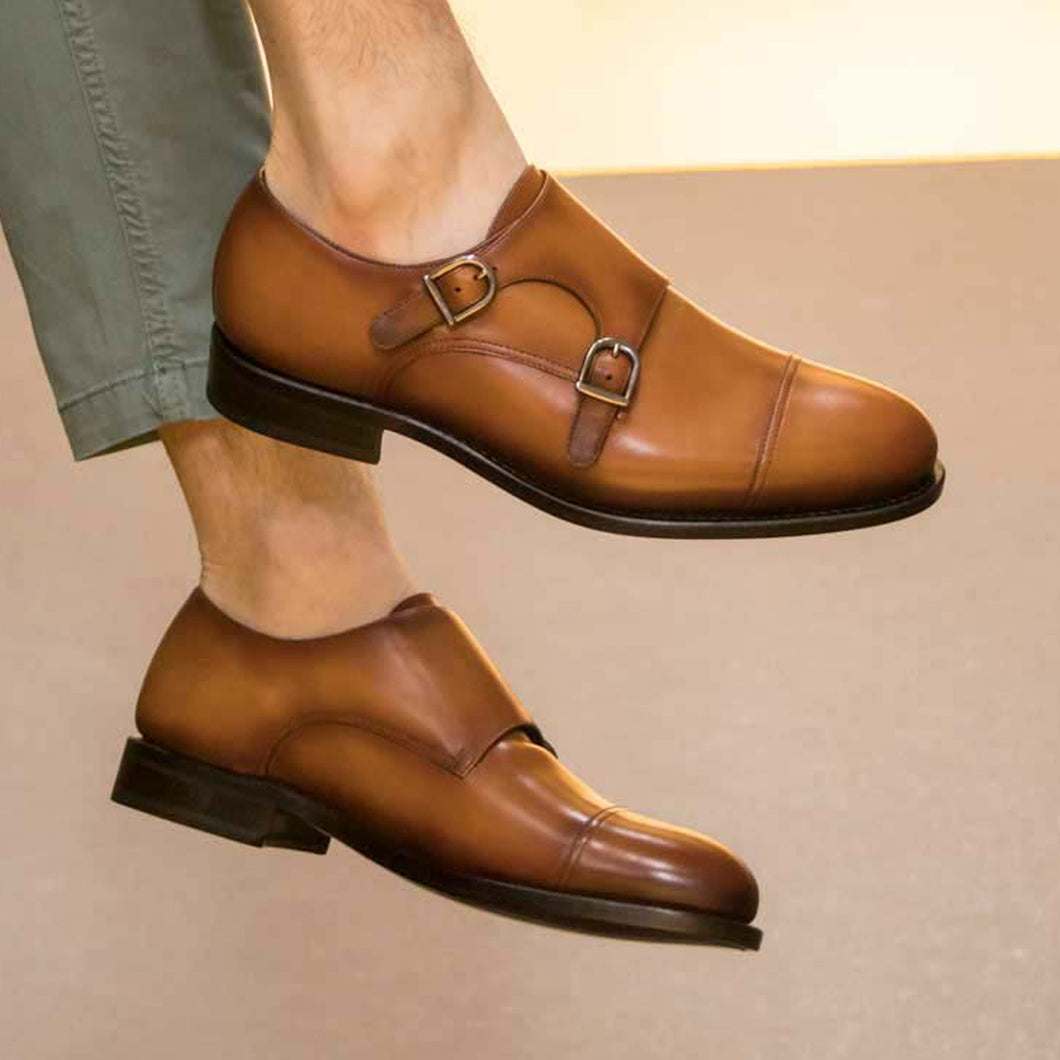 Men's Cognac Double Monk - Frantz Benjamin