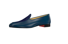Load image into Gallery viewer, FB Navy Calf Belgian Slippers

